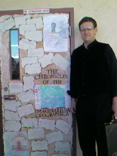 James admires classroom door